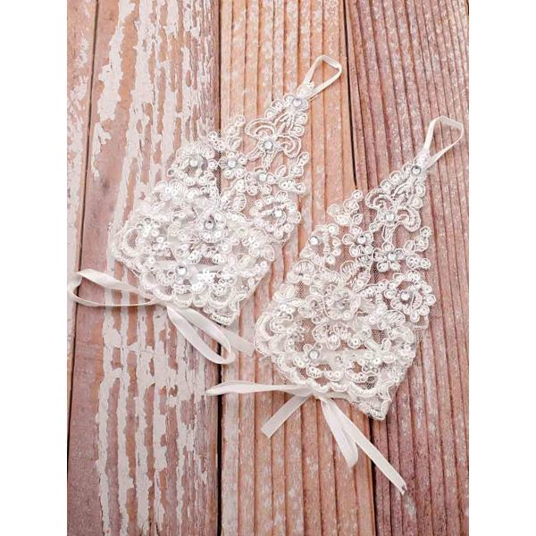 Kvinders Blomster Bryllup Par af Rhinestone Brude Lace Handsker - Eveni