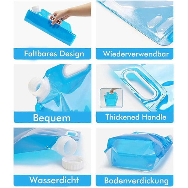3 stk. Udendørs Foldbar Vandpose, Vandpose Foldbar Dunk Foldbar, Bil Vandbeholder til Sport Camping Vandring Picnic BBQ