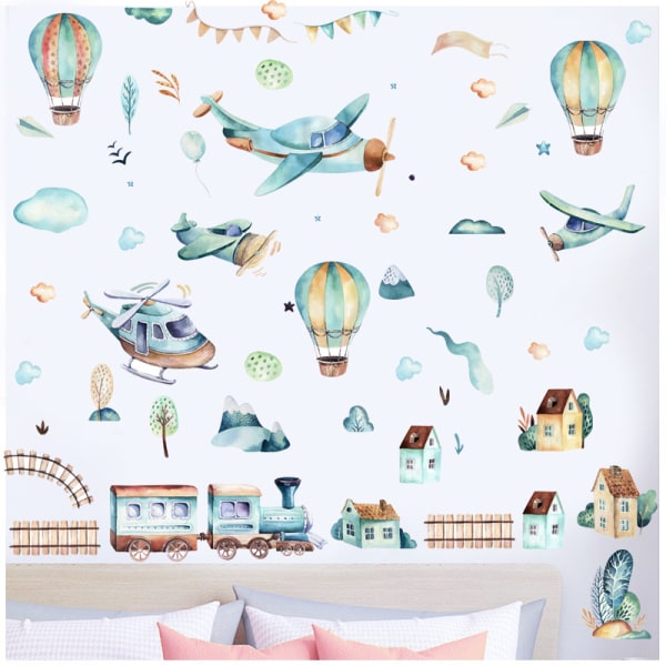 Fire stykker tegneserie luftballon tog wallstickers barn