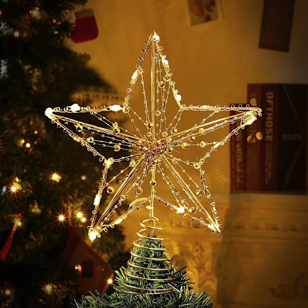 #Juletrtopper (liten størrelse), LED-stjerne, gullperler, lysende#