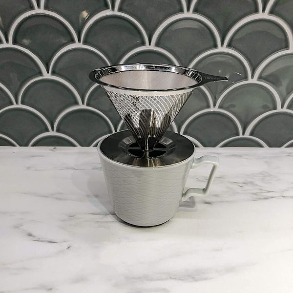 *Rustfrit stål kaffefilter, genanvendelig kegle kaffedrypper, Perm*