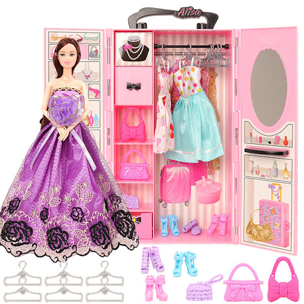 Prinsessan pukeutumiskaappi, käsineet, meikki, unelma-nukke w