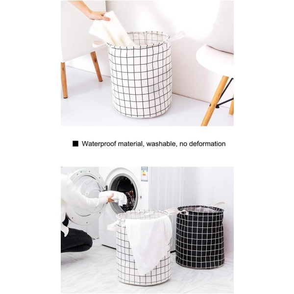 *Large Laundry Baskets Waterproof Round Cotton Linen Foldable Stor*