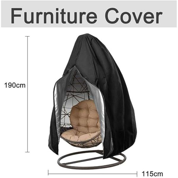 #190X115Cm 210D Patio Hängande Äggstolsskydd Rattan Utomhus Vicker Gungstol Vattentät Dammskydd Trädgårdsmöbelskydd med Blixtlås#