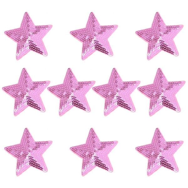 10 st Paljettbroderade Tygmärken DIY Kläder Kostymer Tillbehör Paljetter Femuddiga Stjärnmärken (Rosa)