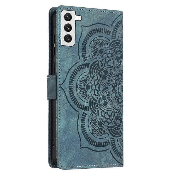 Frostat läderfodral för Mandala Emed Retro-telefon Blue For Samsung Galaxy S21 5G