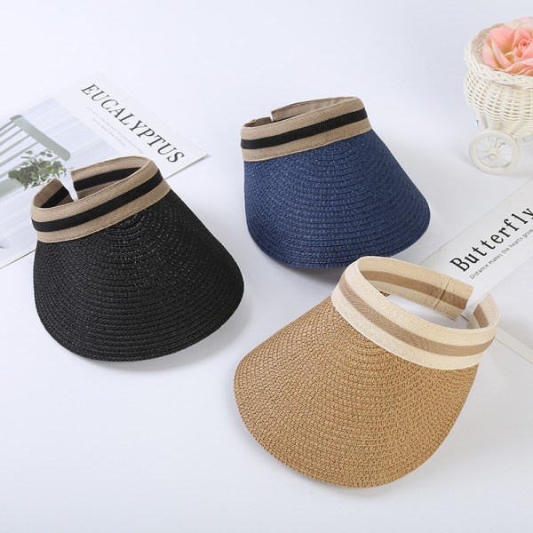 Beach sun hat straw hat summer visor hat for women (navy)