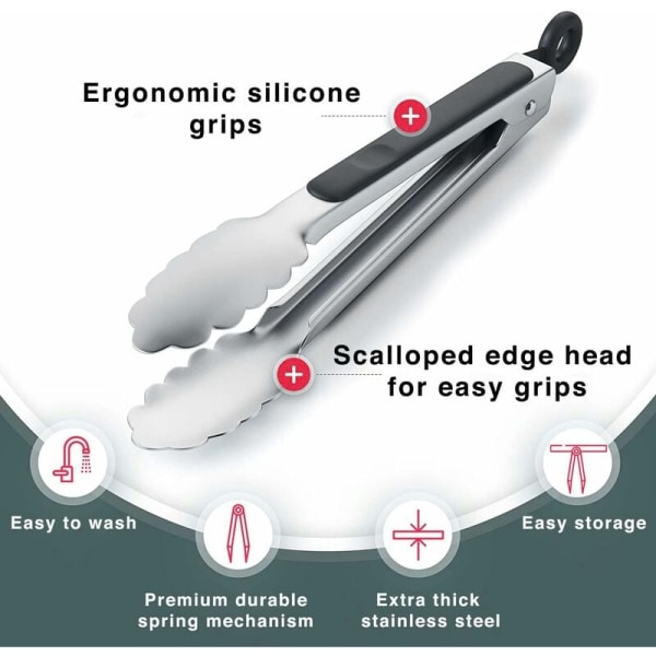 /#/Sæt med 2 grillpincetter - 7 tommer + 12 tommer rustfrit stål og varmebestandig/#/
