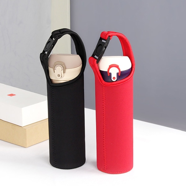 #2 Universal Vandflaske Cover - 500ml - Vandflaske Bæretaske - Køletaske - Ideel til rejsepicnic eller sport Sort Rød#