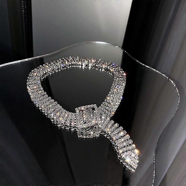 Rhinestone Choker Halskjede Sølv Diamant Stjerne Halskjeder 4 Rader Cr