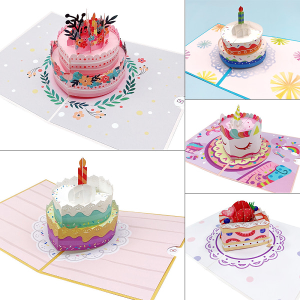 #2 kpl Käsintehtyjä 3D Pop-up Syntymäpäiväkortteja 3D Syntymäpäiväkortti Syntymäpäiväonnittelukortti Pojille Tytöille Miehille Vaimolle Pojalle Äidille Isälle (Kakku)#