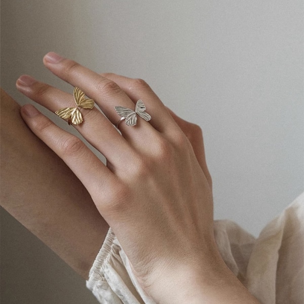 #Minimalistisk sommerfuglring, 2 stk. pigering, justerbar#