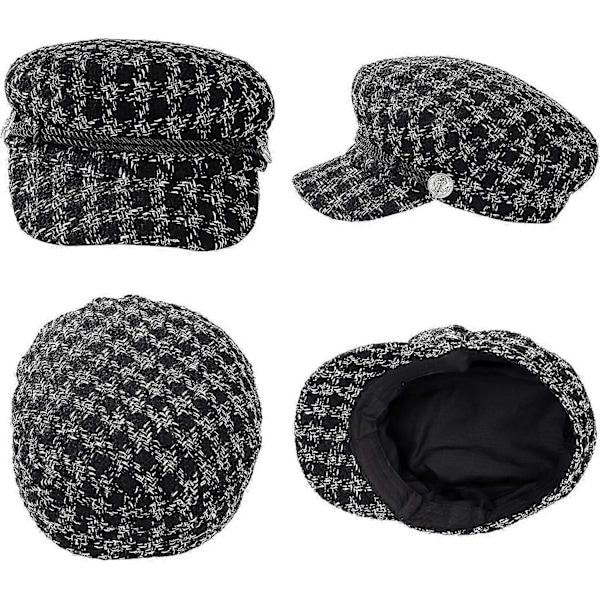 Dame Kort Skygge Visir Beret Retro Britisk Stil Elegant Vinter Flade Hatte ('6 7/8-7 1/8') Sort