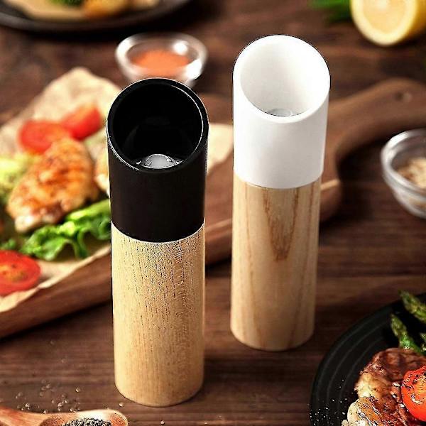 2 stk Salt- og pepperkvernsett med høye sorte og hvite salt- og pepperstrøere med justerbar grovhet