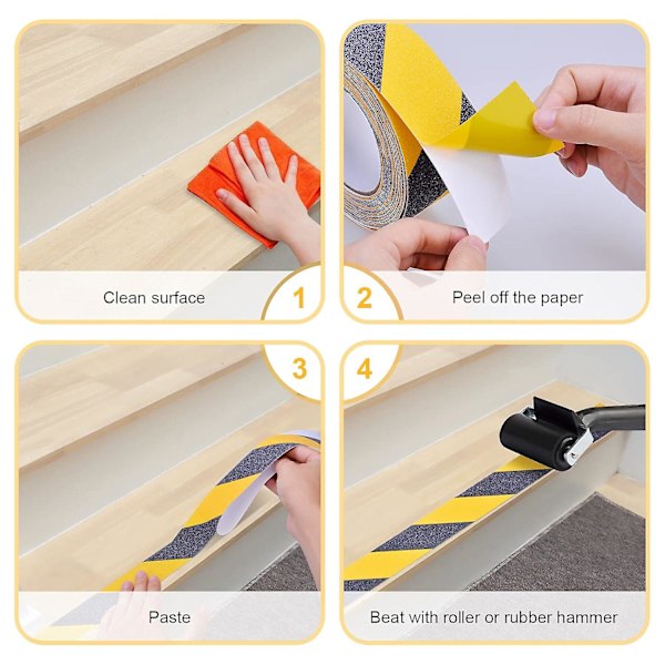 Selvklebende Antiskli-tape for trapper, 5cm*10m, Sikkerhetstape, Gul Svart Antiskli-tape, Varseltape, Sikkerhetsmerking, Gul Svart