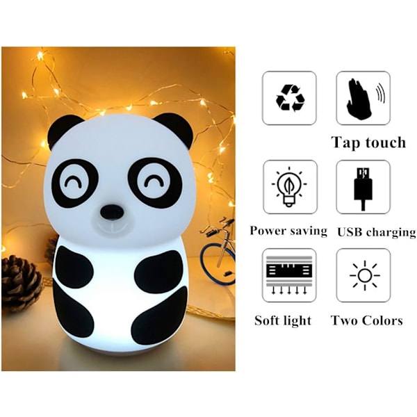 *Panda LED Natlampe med Touch Sensor 2 Farver Justerbar USB Rec*
