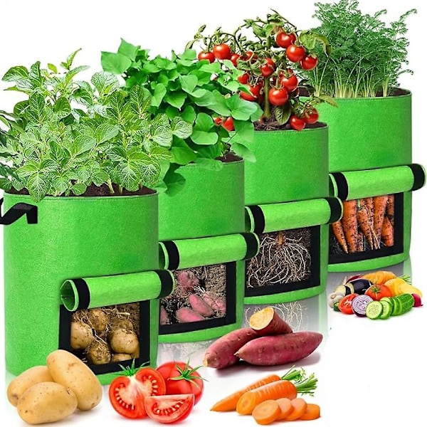 40L Kartoffelplantepose, Planteposer, Sæt med 4 Non-Woven Dyrkningsposer Blomsterpotte Havepose med Håndtagsstropper Luftningsstofpotter, 10 Gallon
