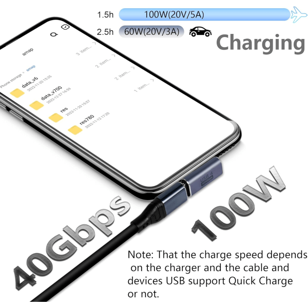 40 Gbps USB-C-sovitin, 90 asteen USB Type-C uros-naar-naaras-sovitin