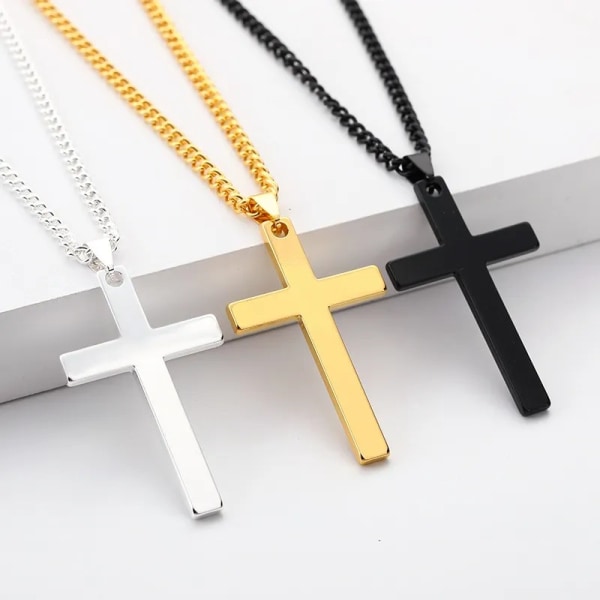 #Cross Necklace Kvinnor Män Crucifix Religious Cross Necklace Silver Rostfritt Stålhänge#