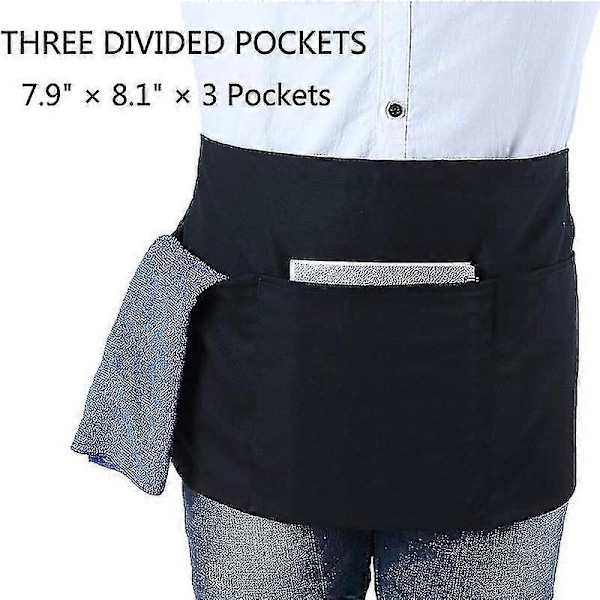 6-pack Svarta Midjeförkläden Med 3 Fickor - Halvförkläden För Servitris Servitör 61 x 30 cm Serveringsförkläde