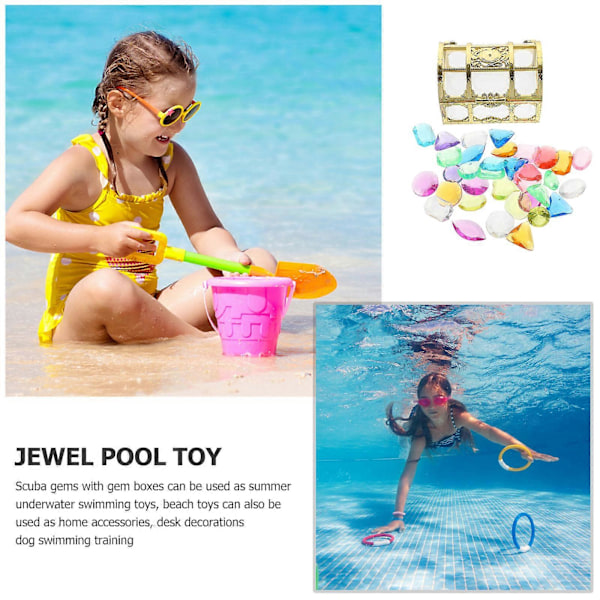 1 Set Dykande Ädelsten Pool Leksak Stor Färgglad Diamant Dyk Leksak med Skattkista Pirat Pool Leksaker