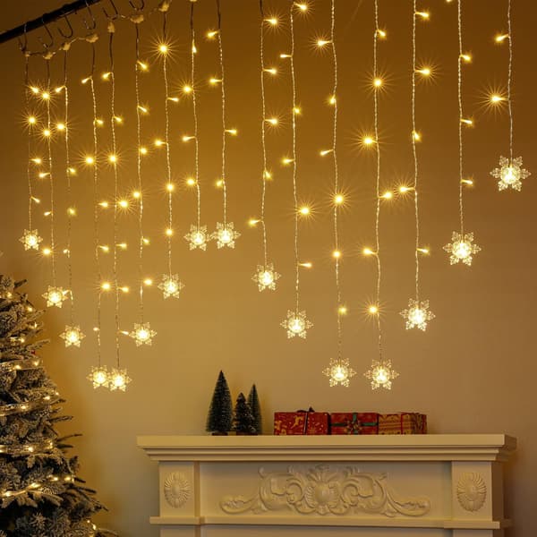 #LED Snøflaggardinlys - 4M, Varmt Hvit, 8 Moduser USB-lys#