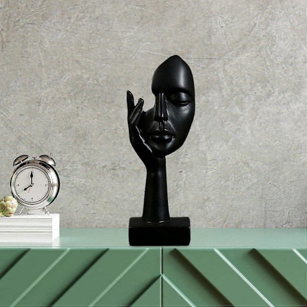 Simpel Kreativ Kvinde Ansigt Kunst Statue Tænker Dame Skulptur Abstrakt Karakter Håndværk Ornament til Sort, 17*6*5cm