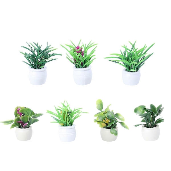 7 stk. Håndlavede Materialer Mini Potteplante Model Blomsterpotte Model Have Landskab Layout Rekvisitter Farverig Natur Græs Mini Konstruktionsmodel (3-5cm Stil)