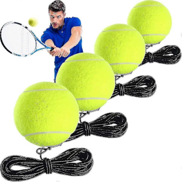 4 pakker tennis træningsbold med snor tennis træner bolde selvtrænings træner værktøj tennisbold træningsudstyr