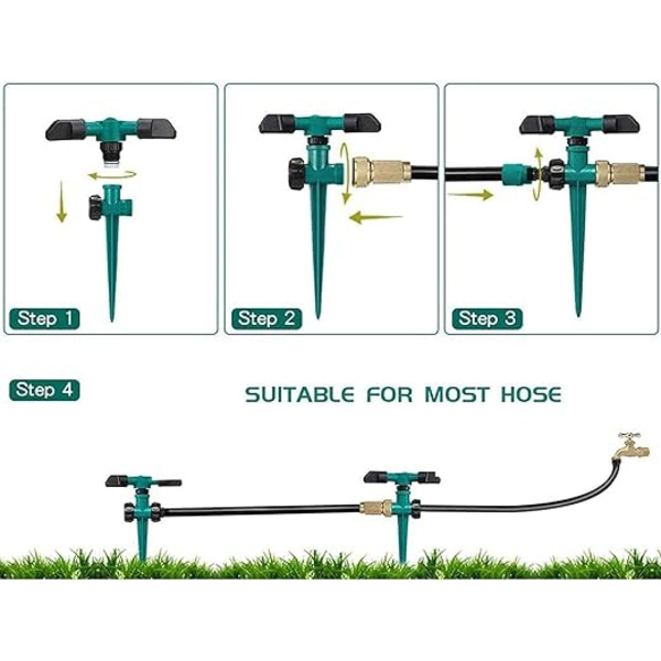 3 stk 360° Automatisk Græsplænesprinkler, Tre-armet Roterende Sprinkler