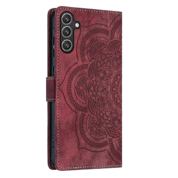 Frostat läderfodral för Mandala Emed Retro-telefon Red For Samsung Galaxy S24 FE 5G