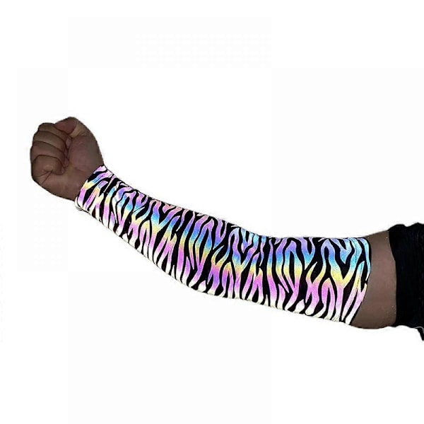 Regnbue Reflekterende Holografiske Glow Kompressionsærmer - 1 Par Zebra Print 40CM