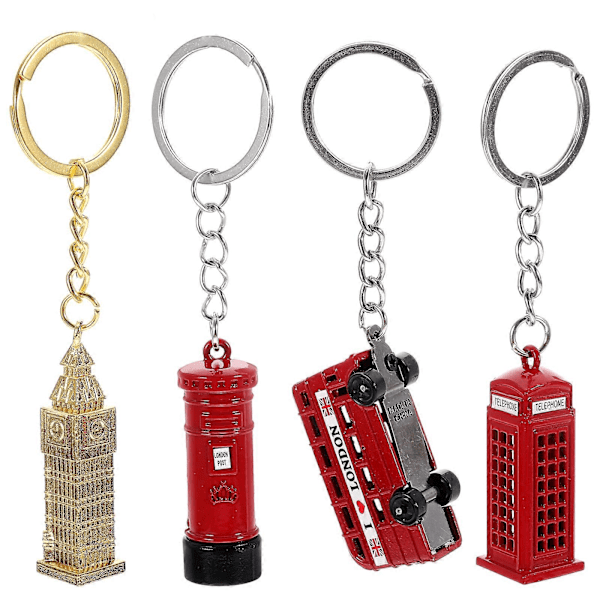 4 stk. Britisk Element Nøkkelring Stilig Legering Nøkkelring Anheng Unisex Veske Hengende Sjarm