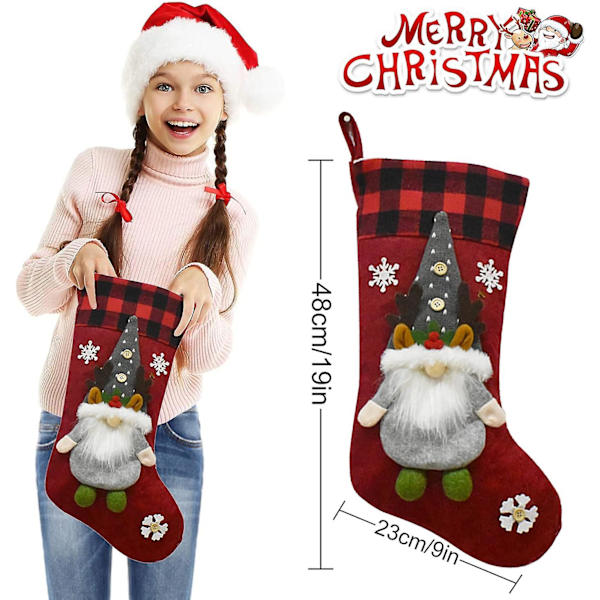 Julstrumpa, 48 cm Stor Tomte Julstrumpor Godis Presentpåse För Julgransdekoration, Tema Tomteröd, Grön, Grå 3 st