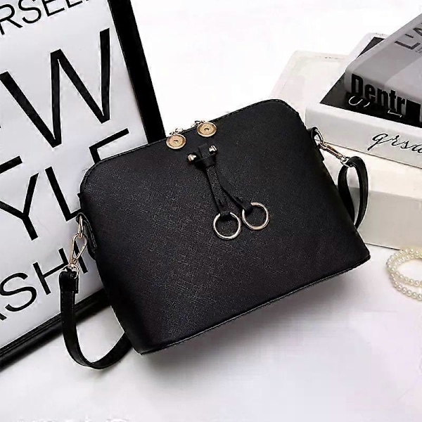Liten Dam Crossbody Väska Silverkedja Axelremsväska Messenger Väska Telefonväska PU Läder Styv Tote Väska Stad Resor Shopping Mode Chic (SVART)