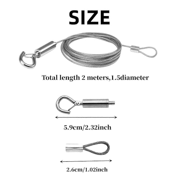 Rostfri stålvajer, 3-delars justerbara vajrar 2m x 1,5mm Justerbar hängande vajer Hängande ram för kläder Lampor Foton