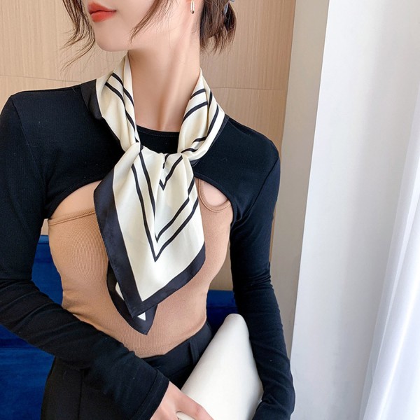 #scarf för kvinnor gjord av silkesimitation (svarta och vita ränder)#