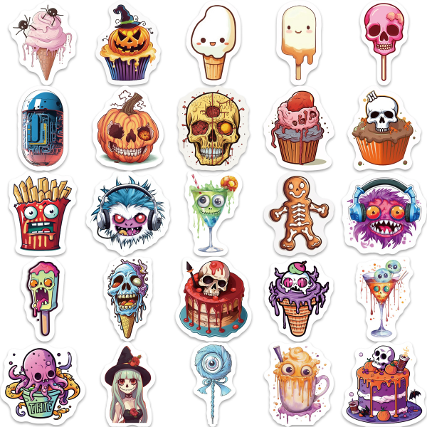 /#/50 Cartoon Halloween Food Doodle Stickers/#/