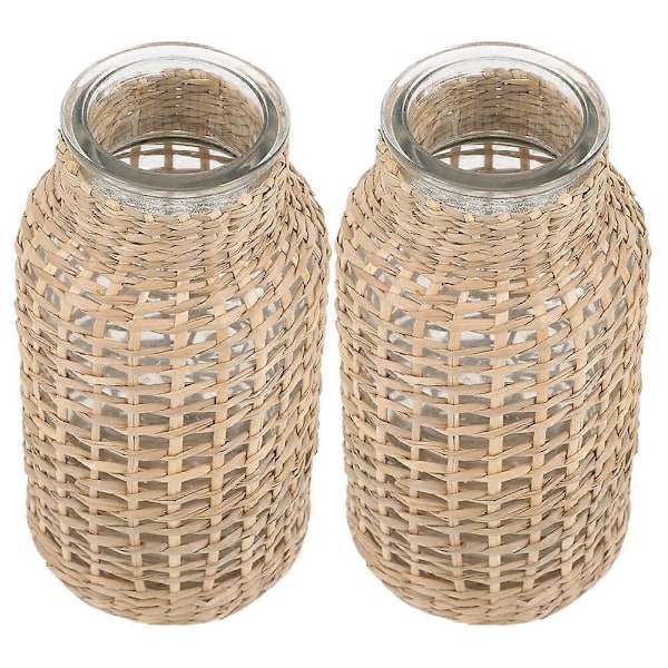 2 st Rustik Bondgårdsvas Handvävd Boho Glasvas Dekorativ Torkad Blomvas