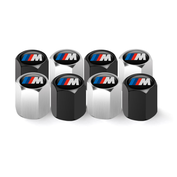 #4 x M Logo Car Valve Caps - Musta, Metalliset venttiilikorkit logolla, Fi#