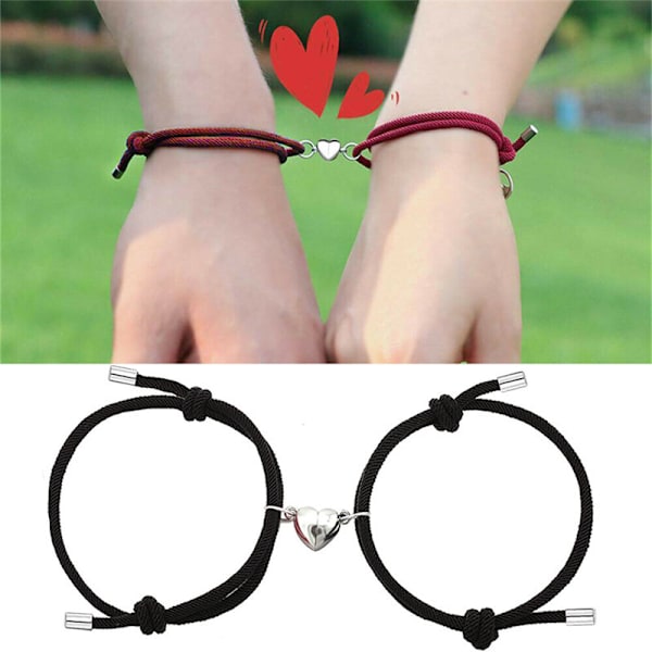 Par-Bracelet med Magnetisk Charm-Hänge, Flätat Snöre