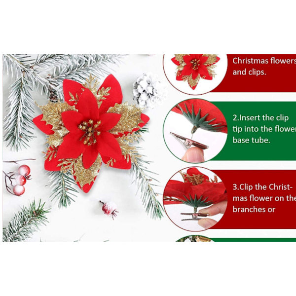 #Juletrærblomsterdekorasjon med paljetter 6 stk Juleblomster Jule#