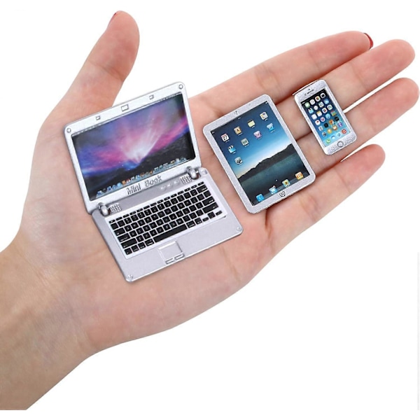 Sett med 3 Mini Metallfigurer for Laptop, Nettbrett, Smartphone - for