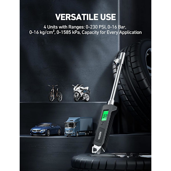 #Digitalt Däcktrycksmätare 230 PSI RV Tungt Dubbelhuvud Rostfritt Stål#