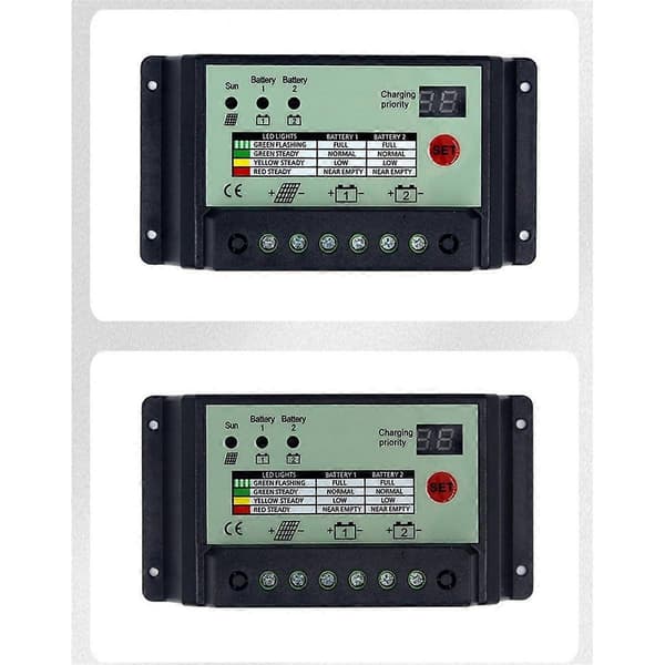 Dubbla Batterier Solcellsladdningsregulator PWM 12V 24V System Batterier Strömpanel Regulator Laddare (10A)