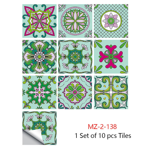 20 Stycken Kökskakeldekaler Självhäftande Väggkakel Badrumsdekaler Väggdekoration PVC Vattentät Mosaik Retrostil (10x10cm, Grön)