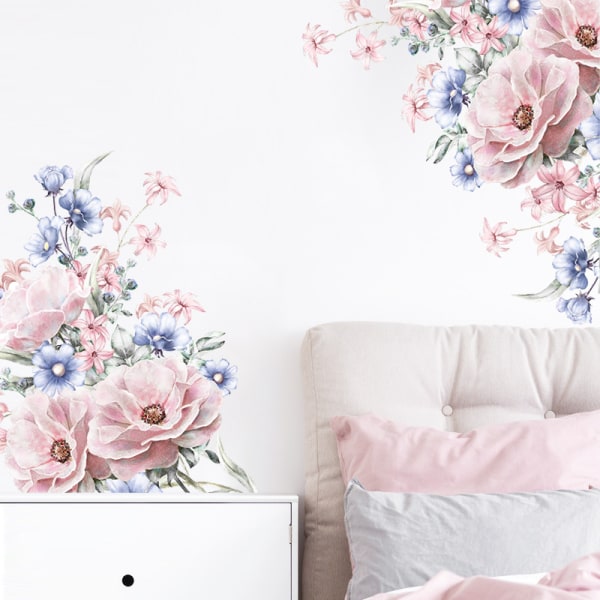 Blomväggsdekaler Vattenfärgsblommor Väggdekaler Sovrum Vardagsrum