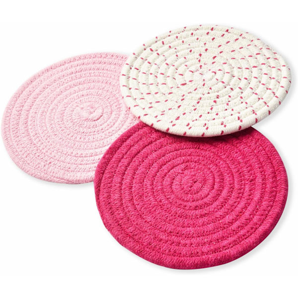 *Silikonunderlägg för kök (3-pack) Snyggt underlägg, grytunderlägg, grytlapp, skedhållare, för matlagning och bakning, 18 cm diameter (rosa)*
