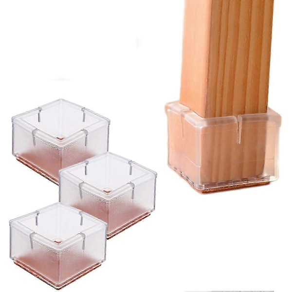 16 st Transparenta Fyrkantiga Stolsbensskydd för Trägolv Silikon Möbel Stolsbensskydd med Filtkuddar passar (3.0-3.5cm)