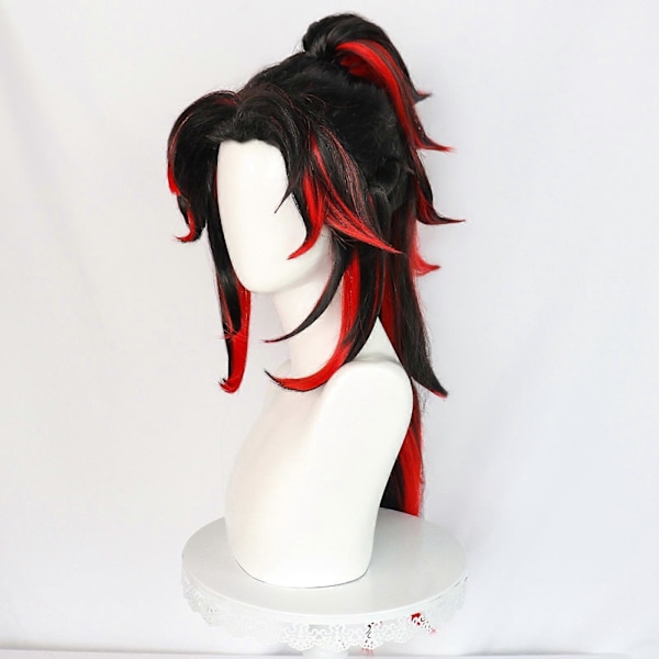 Cosplay- parykk Demon Slayer Kimetsu No Yaiba Tsugikuni Yoriichi Svart Rød Lang Hestehale Cosplay Varmebestandig Syntetisk Hår